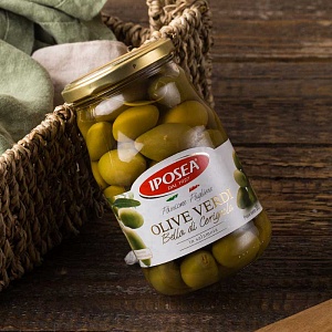Оливки зелёные Iposea Bella di Cerignola с косточкой, 530 мл>